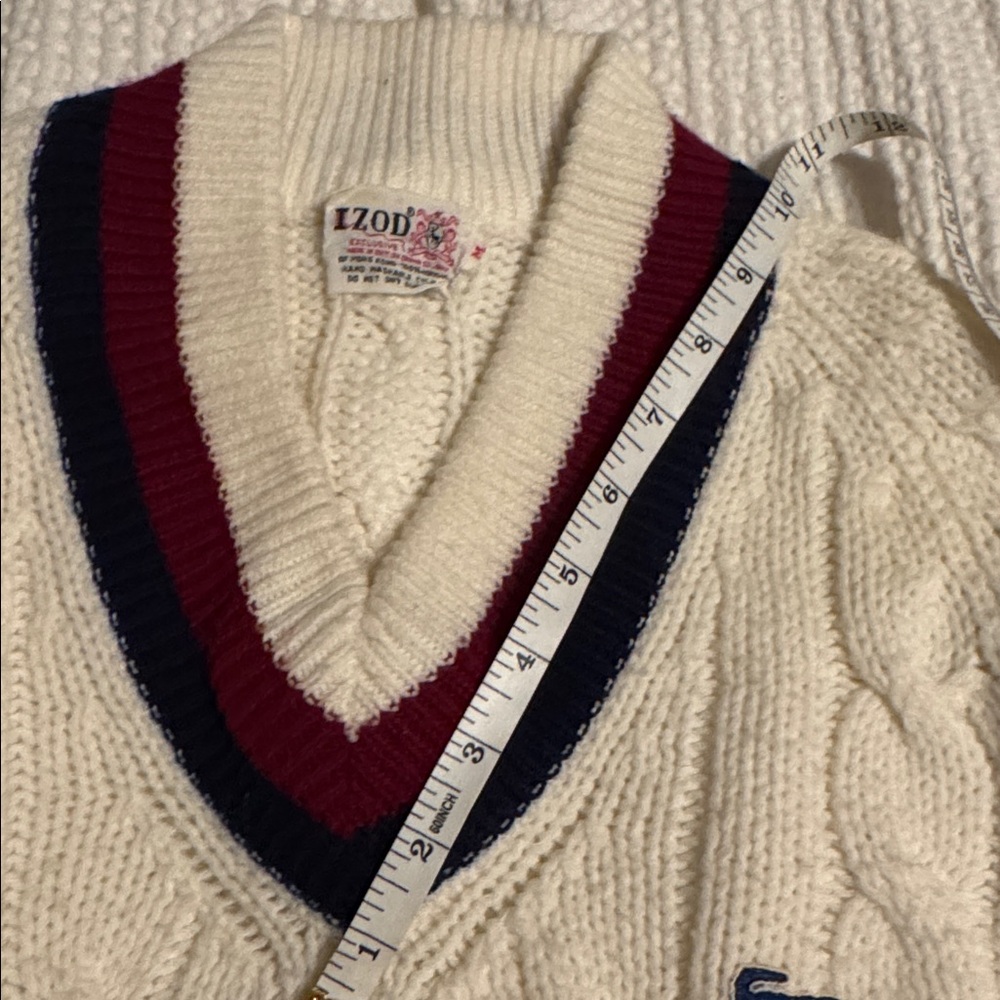 Vintage 1980's Izod Lacoste Mens Tennis Sweater Chunky Cable Knit Cricket M - Picture 11 of 11